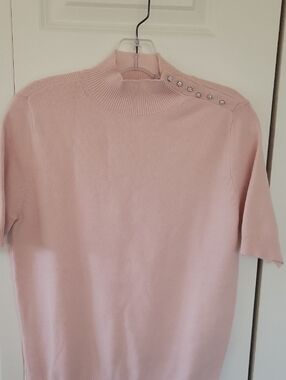 Ann Taylor Blush Pink Mock Neck Short-Sleeve Sweater with Shoulder Buttons
